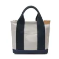 Canvas Tote Bag Small Lunch Bag Off-White Color with Navy Blue Handles and Bottom Variant - Grey and Blue