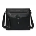 Black crossbody bag for women with tassel, stylish shoulder bag and compact square purse. - Black