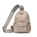 Beige nylon mini convertible backpack casual daypack with multi-pockets for women daily use - Khaki