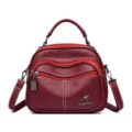 Wine Red Multi-Zipper Leather Handbag Women Trendy Crossbody Shoulder Bag SKU Variant - Red
