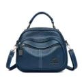Fashion women leather handbag multi-pocket casual shoulder bag stylish daily crossbody backpack - Blue