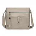 Women casual crossbody shoulder bag beige PU leather with tassel and zipper pocket variant - Off White
