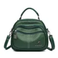 Women green leather shoulder bag fashion casual handbag multi-pocket top handle bag - Green