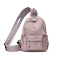 Mini nylon backpack for women waterproof casual crossbody bag lightweight multi-pocket daypack - Pink