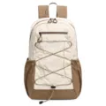 Casual color-block backpack with bungee cord, large capacity lightweight travel school bag - Cream Sand