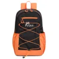 Color-blocking casual backpack with bungee cord system, large capacity student school bag. - Lava Orange Black