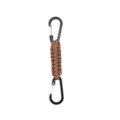Outdoor tactical paracord keychain with dual black metal carabiners and brown braided rope. - Coffee