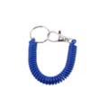 Blue coiled spring keychain with metal ring and clasp, flexible plastic anti-lost lanyard. - Dark Blue
