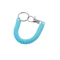Light blue coiled spring keychain with metal ring and lobster clasp, anti-loss stretch lanyard. - Light Blue