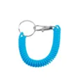 Blue coiled spring keychain lanyard with metal clasp and ring for anti-loss secure accessory. - Lake Blue