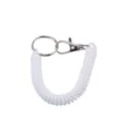 White plastic coil spring keychain with metal clasp, flexible anti-loss lanyard for keys. - White