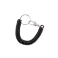 Black coiled spring keychain with metal ring and lobster clasp for anti-lost utility use. - Black