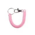 Pink coil spring keychain with metal ring, anti-loss telephone cord key ring accessory. - Pink