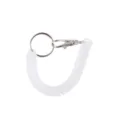 Clear coil spring keychain with metal ring and clasp, flexible anti-loss strap for keys. - Clear White