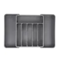 Expandable kitchen drawer organizer grey plastic cutlery tray for flatware and silverware - Gray