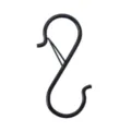 Black metal S-shaped hook with safety buckle for hanging kitchen utensils, pots, cups and plants. - 1 Piece / Black