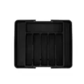 Expandable kitchen drawer organizer black plastic cutlery tray for tableware storage. - Black