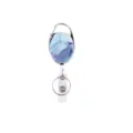 Enrouleur de Badge Rétractable Marbre Bleu Ovale Mousqueton Porte-clés Porte-carte ID - Bleu