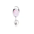 Enrouleur de badge ovale en marbre rose avec mousqueton et anneau de clés pour cartes ID. - Rose