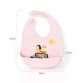 Waterproof silicone baby bib infant feeding bib with deep pocket pink excavator pattern - Macaron Pink Excavator