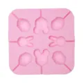 Pink silicone lollipop mold, square cartoon chocolate baking mold for DIY homemade sweets. - YH778