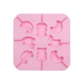 Pink square silicone lollipop mold with cute cartoon shapes for DIY chocolate baking. - YH774