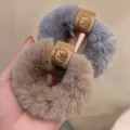 Autumn winter plush hair scrunchies cute bear fuzzy hair ties elastic hair accessories - Gray + Camel