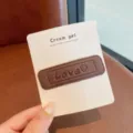 Brown leather square hair clip with heart love text, stylish minimalist barrette for women. - Dark Coffee