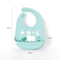 Waterproof silicone baby bib with cute alpaca pattern, soft pocket design for easy feeding. - Macaron Green Rainbow