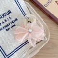 Pink floral hair claw clip with pearl chain crystal heart sweet cute hair accessories for women - Light Pink