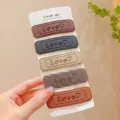 Stylish leather square hair clips set, cute love heart candy color design for women. - 4 Pieces/Pack / Dark Color