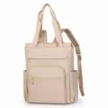Women travel backpack stylish multi-pocket laptop bag casual business nylon book bag daily use - Beige