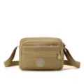 Khaki nylon crossbody shoulder bag with multi-zipper compartments for women casual daily use. - Khaki