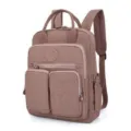 Casual nylon travel backpack with multi pockets, lightweight and waterproof for daily use. - Khaki
