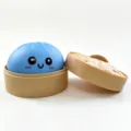 Blauer Squishy Brötchen Kumpel im Simulations-Dampfgarer, niedliches Anti-Stress-Spielzeug. - Mehl Ausdruck Brötchen Blau Mit Dämpfer / 1 Stück