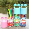 24 colors kids watercolor pens set cute frog portable pen holder drawing painting art markers - Color 24
