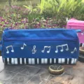 Estuche azul de doble capa con notas musicales y teclas de piano para estudiantes y escuela. - Azul marino