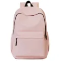 Minimalist pink backpack for daily use, large capacity school bookbag with front pocket view - Pink