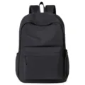 Minimalist black casual backpack, large capacity, versatile solid color daily bag. - Black