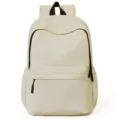Casual solid color minimalist backpack, large capacity unisex school bag for daily travel use. - Off White