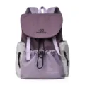 College style color block nylon backpack with flap and drawstring, casual travel daypack. - Light Purple