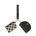 Stylish 2-in-1 women wristlet set with checkered mini pouch and black purse, portable. - Black Checkerboard