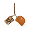 Two-in-one women's wristlet purse, stylish leopard and brown mini coin pouch set with wrist strap. - Brown Leopard