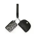 Two-in-one women's wrist bag, black leopard print and solid black mini coin purse card holder. - Black Leopard