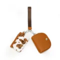 2-in-1 women wristlet wallet set cow print card holder and brown coin purse with strap - Brown Cow Print