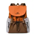College style flap drawstring backpack, casual travel color block lightweight nylon bag - Orange