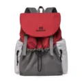 Color-block nylon backpack with flap and drawstring, casual school style travel bag for women. - Red
