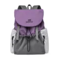 College style colorblock nylon backpack with drawstring and flap for casual daily travel use. - Purple