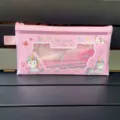 Estuche de malla rosa con Lindo diseño de unicornio, juego de papelería para niños escolares. - Unicornio