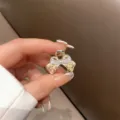 Exquisite small pearl bow hair claw clip, cute side bang clip for sweet girls and daily styling. - Silver Ribbon Bow / Gold